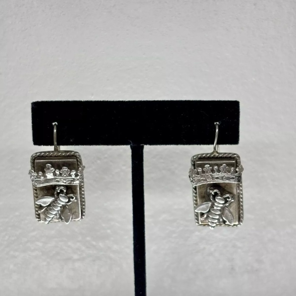 Brenda Schoenfeld Artisan Silver Bee And Crown Queen Bee Pierced Earring